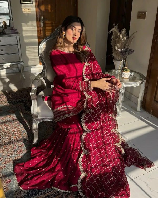 Maroon Faux Georgette Embroidery Work Salwar Suit