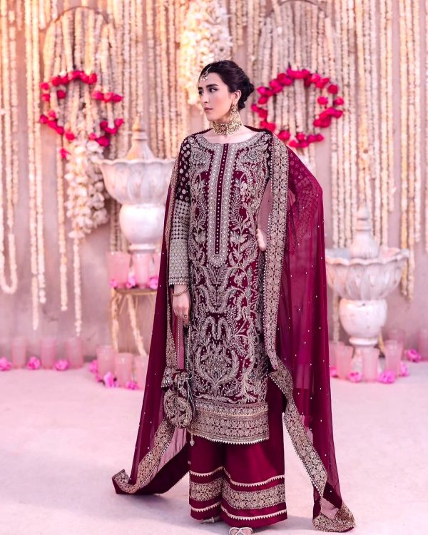 SRK 5297 Maroon Heavy Faux Georgette With Chain Stitch Embroidery Sequence Work Salwar Suit Wedding, Party, Festive, Events, 4-6 Working Days At 2399 | Jump Suits, Salwar suit, Designer Suits, Casual Suits, Creative suits, Palazzo Suits, Party Wear Suits, Patiala Suits, Straight Suits