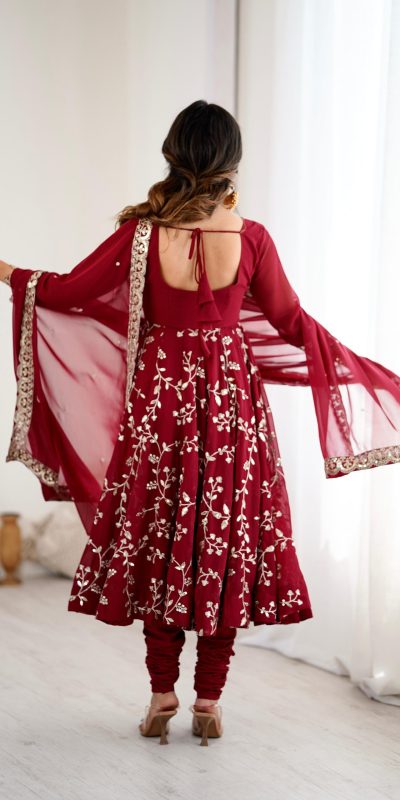 SRK 5299 Maroon Faux Georgette With Sequence Work Perfect for Wedding, Party, Temple Visit, Ganesh Chaturthi Festive, Events, 4-6 Working Days At 2149 | Gowns, Bollywood Gowns, Creative Gowns, Designer Gowns, Embroidered Gowns, Party Wear Gowns