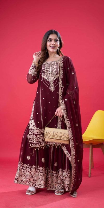 SR 1688 Maroon Faux Georgette with Lace Work & Embroidery Work. Salwar Suit Introductory Price ₹1949. Delivery 4-6 Working Days. Shop now. | Jump Suits, Salwar suit, Designer Suits, Casual Suits, Creative suits, Palazzo Suits, Party Wear Suits, Patiala Suits, Straight Suits
