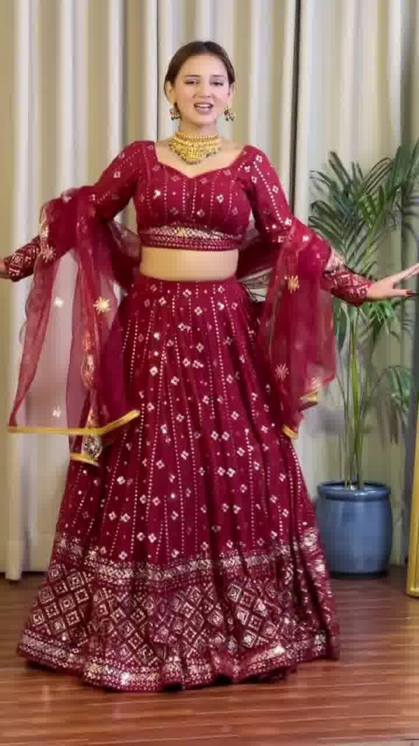 Maroon Fox Georgette Sequence Work Lehenga Choli
