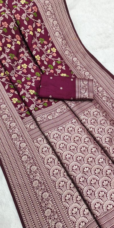 MB 96 Maroon Color Khaddi Pashmina with Zari Work & Lace Work Saree . Now at just ₹1999. Delivery 4-6 Working Days. Shop now. | Sarees, Bollywood Sarees, Creative Sarees, Designer Sarees, Embroidered Sarees, Ethnic Saree, Modern Digital sarees, Party Wear Sarees