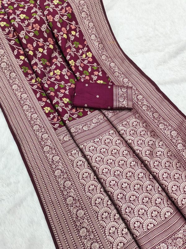 MB 96 Maroon Color Khaddi Pashmina with Zari Work & Lace Work Saree . Now at just ₹1999. Delivery 4-6 Working Days. Shop now. | Sarees, Bollywood Sarees, Creative Sarees, Designer Sarees, Embroidered Sarees, Ethnic Saree, Modern Digital sarees, Party Wear Sarees