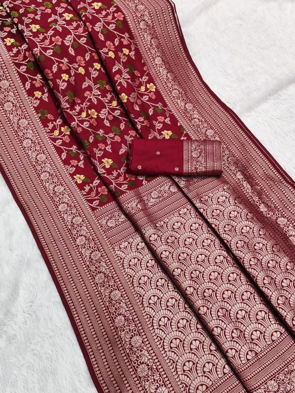 MB 96 Maroon Color Khaddi Pashmina with Zari Work & Lace Work Saree . Now at just ₹1999. Delivery 4-6 Working Days. Shop now. | Sarees, Bollywood Sarees, Creative Sarees, Designer Sarees, Embroidered Sarees, Ethnic Saree, Modern Digital sarees, Party Wear Sarees