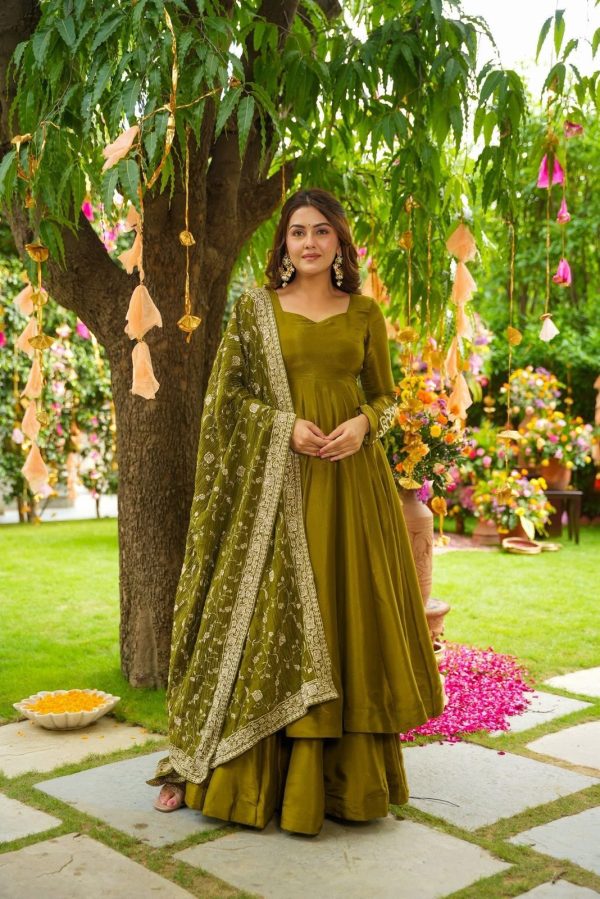 Mehandi German Chiffon With Sequence Gown