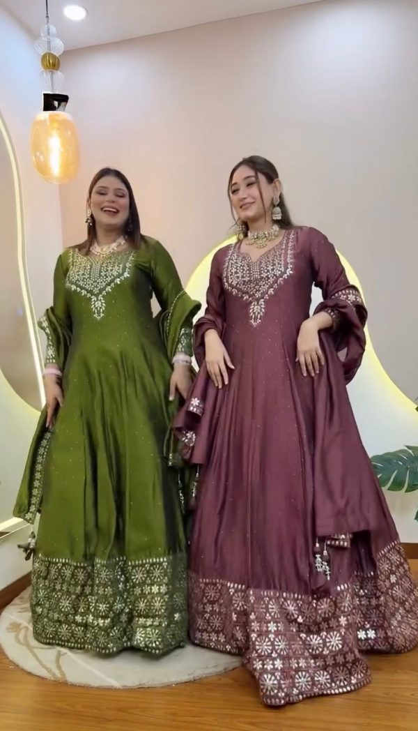 Mehandi Roman Simmer Embroidery Gown