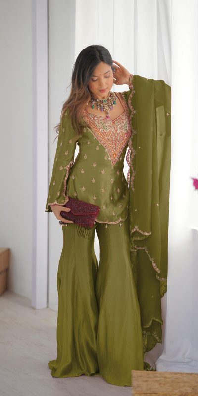 NSR 852 Mehandi Simar Silk With Embroidery Work with Full Sleeve Salwar Suit in . Now at just ₹2099. Delivery 4-6 Working Days. Shop n | Jump Suits, Salwar suit, Designer Suits, Casual Suits, Creative suits, Palazzo Suits, Party Wear Suits, Patiala Suits, Straight Suits