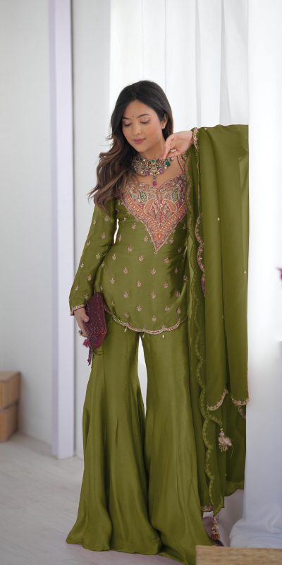 NSR 852 Mehandi Simar Silk With Embroidery Work with Full Sleeve Salwar Suit in . Now at just ₹2099. Delivery 4-6 Working Days. Shop n | Jump Suits, Salwar suit, Designer Suits, Casual Suits, Creative suits, Palazzo Suits, Party Wear Suits, Patiala Suits, Straight Suits