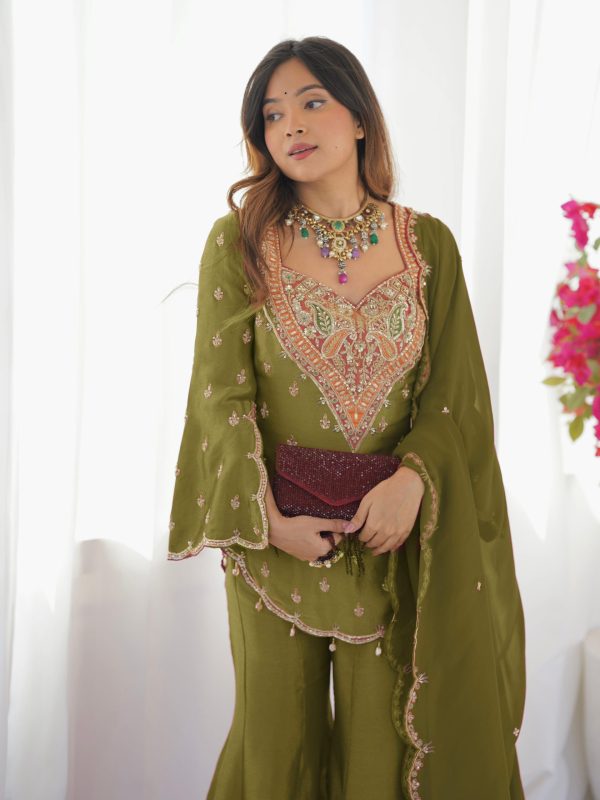 NSR 852 Mehandi Simar Silk With Embroidery Work with Full Sleeve Salwar Suit in . Now at just ₹2099. Delivery 4-6 Working Days. Shop n | Jump Suits, Salwar suit, Designer Suits, Casual Suits, Creative suits, Palazzo Suits, Party Wear Suits, Patiala Suits, Straight Suits