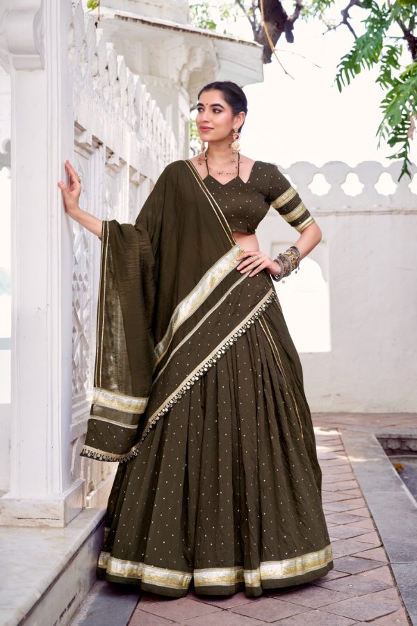 Mehendi Chanderi Lace Zari Work Lehenga Choli