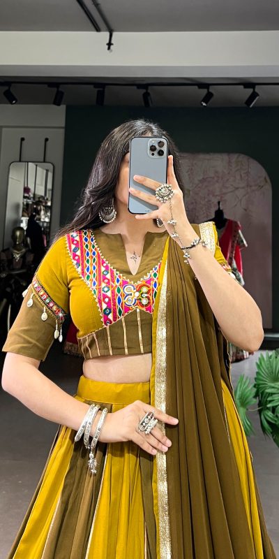 LNB 1613 Mehendi Pure Rayon Sequins Work & Mirror Work Lehenga Choli in . Festive Deal ₹2799. Delivery 4-6 Working Days. Shop now. | Lehenga, Bollywood Lehenga, Creative Lehenga, Designer Lehenga, Embroidered Lehenga, Party Wear Lehenga