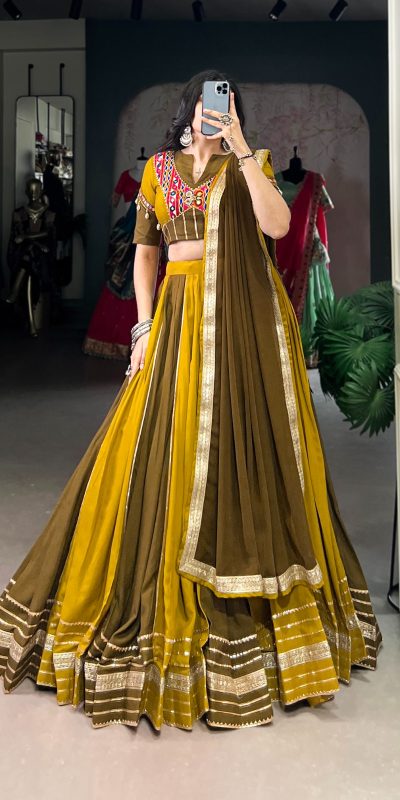 LNB 1613 Mehendi Pure Rayon Sequins Work & Mirror Work Lehenga Choli in . Festive Deal ₹2799. Delivery 4-6 Working Days. Shop now. | Lehenga, Bollywood Lehenga, Creative Lehenga, Designer Lehenga, Embroidered Lehenga, Party Wear Lehenga