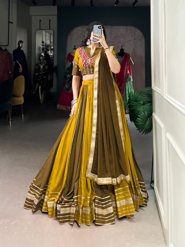 LNB 1613 Mehendi Pure Rayon Sequins Work & Mirror Work Lehenga Choli in . Festive Deal ₹2799. Delivery 4-6 Working Days. Shop now. | Lehenga, Bollywood Lehenga, Creative Lehenga, Designer Lehenga, Embroidered Lehenga, Party Wear Lehenga