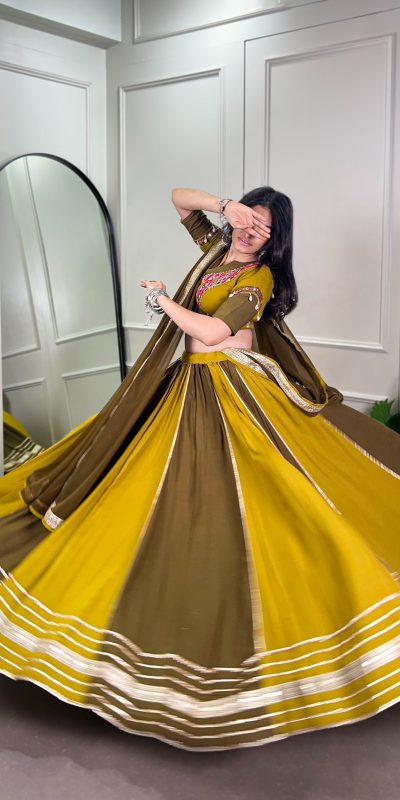 LNB 1613 Mehendi Pure Rayon Sequins Work & Mirror Work Lehenga Choli in . Festive Deal ₹2799. Delivery 4-6 Working Days. Shop now. | Lehenga, Bollywood Lehenga, Creative Lehenga, Designer Lehenga, Embroidered Lehenga, Party Wear Lehenga