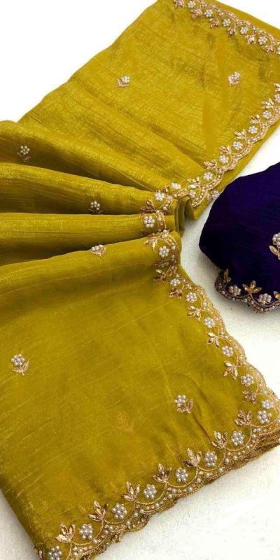 BT 1267 Mustard in Crunchy Chiffon Embroidery Work Saree . Wedding, Party, Festive, Events, Exclusive Offer ₹1749. Delivery 4-6 Working Days. Shop now. | Sarees, Bollywood Sarees, Creative Sarees, Designer Sarees, Embroidered Sarees, Ethnic Saree, Modern Digital sarees, Party Wear Sarees