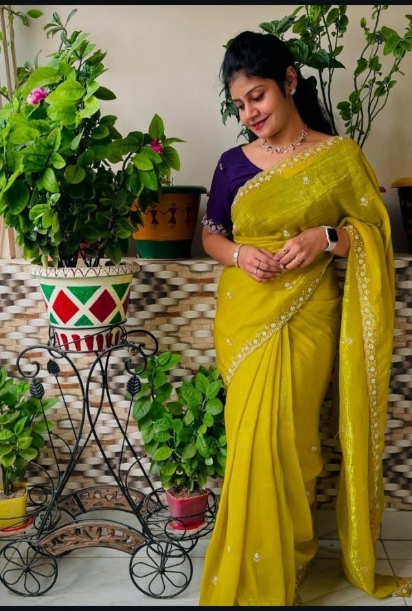 BT 1267 Mustard in Crunchy Chiffon Embroidery Work Saree . Wedding, Party, Festive, Events, Exclusive Offer ₹1749. Delivery 4-6 Working Days. Shop now. | Sarees, Bollywood Sarees, Creative Sarees, Designer Sarees, Embroidered Sarees, Ethnic Saree, Modern Digital sarees, Party Wear Sarees