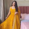 Mustard Faux Georgette Lace Work Salwar Suit