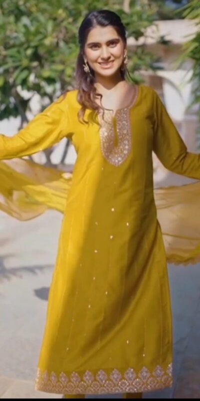 DC 106 Mustard Havy Pure Chinon Salwar Suit Perfect for Wedding, Party, Haldi, Onam, Baisakhi – . Festive Deal ₹1799. Delivery 4-6 Working Days. | Jump Suits, Tops & Bottoms, Track Suits, Trendy Wear, Salwar suit, Designer Suits, Casual Suits, Creative suits, Palazzo Suits, Party Wear Suits, Patiala Suits, Straight Suits