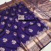 Navy Blue Banarasi Silk Zari Lace Work Saree