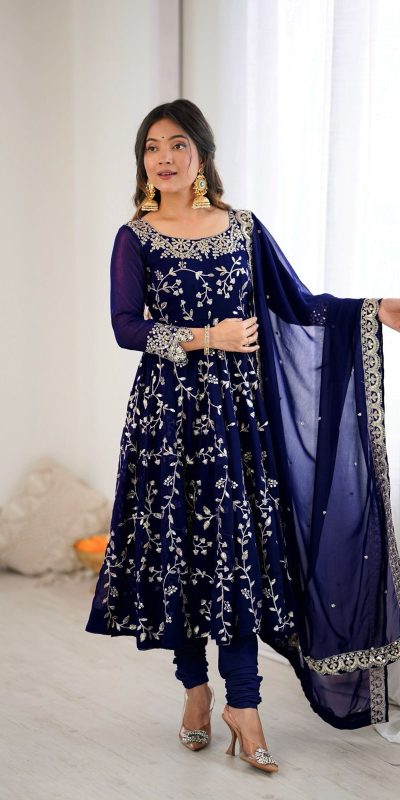 SRK 5299 Navy Blue Faux Georgette With Sequence Work Perfect for Wedding, , Lohri, Temple Visit, Ganesh Chaturthi Festive, Events, 4-6 Working Days At 2149 | Gowns, Bollywood Gowns, Creative Gowns, Designer Gowns, Embroidered Gowns, Party Wear Gowns