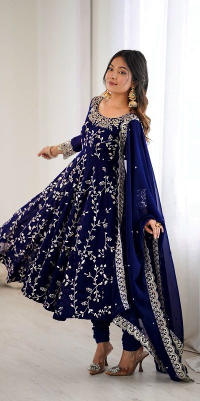 SRK 5299 Navy Blue Faux Georgette With Sequence Work Perfect for Wedding, , Lohri, Temple Visit, Ganesh Chaturthi Festive, Events, 4-6 Working Days At 2149 | Gowns, Bollywood Gowns, Creative Gowns, Designer Gowns, Embroidered Gowns, Party Wear Gowns
