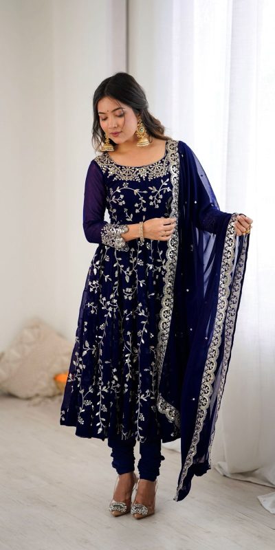 SRK 5299 Navy Blue Faux Georgette With Sequence Work Perfect for Wedding, , Lohri, Temple Visit, Ganesh Chaturthi Festive, Events, 4-6 Working Days At 2149 | Gowns, Bollywood Gowns, Creative Gowns, Designer Gowns, Embroidered Gowns, Party Wear Gowns