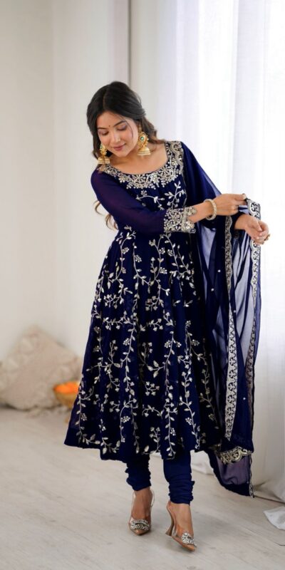 SRK 5299 Navy Blue Faux Georgette With Sequence Work Perfect for Wedding, , Lohri, Temple Visit, Ganesh Chaturthi Festive, Events, 4-6 Working Days At 2149 | Gowns, Bollywood Gowns, Creative Gowns, Designer Gowns, Embroidered Gowns, Party Wear Gowns