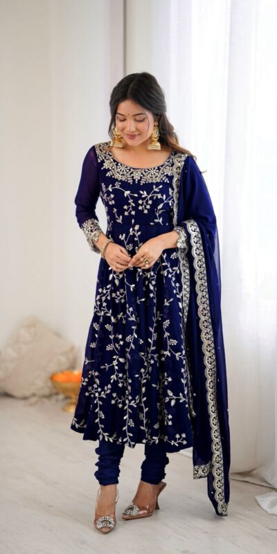 SRK 5299 Navy Blue Faux Georgette With Sequence Work Perfect for Wedding, , Lohri, Temple Visit, Ganesh Chaturthi Festive, Events, 4-6 Working Days At 2149 | Gowns, Bollywood Gowns, Creative Gowns, Designer Gowns, Embroidered Gowns, Party Wear Gowns