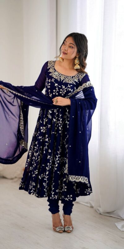 SRK 5299 Navy Blue Faux Georgette With Sequence Work Perfect for Wedding, , Lohri, Temple Visit, Ganesh Chaturthi Festive, Events, 4-6 Working Days At 2149 | Gowns, Bollywood Gowns, Creative Gowns, Designer Gowns, Embroidered Gowns, Party Wear Gowns