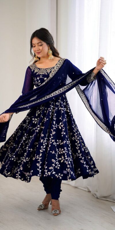 SRK 5299 Navy Blue Faux Georgette With Sequence Work Perfect for Wedding, , Lohri, Temple Visit, Ganesh Chaturthi Festive, Events, 4-6 Working Days At 2149 | Gowns, Bollywood Gowns, Creative Gowns, Designer Gowns, Embroidered Gowns, Party Wear Gowns