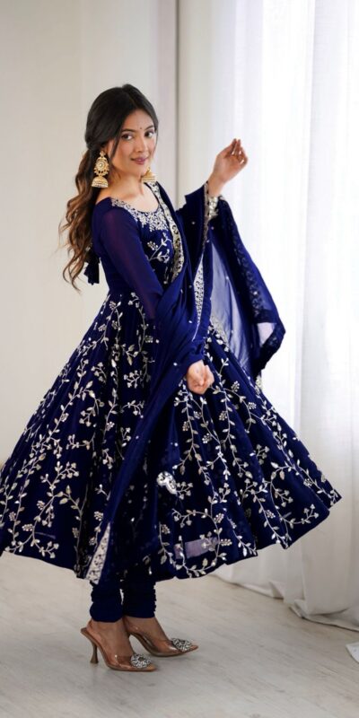 SRK 5299 Navy Blue Faux Georgette With Sequence Work Perfect for Wedding, , Lohri, Temple Visit, Ganesh Chaturthi Festive, Events, 4-6 Working Days At 2149 | Gowns, Bollywood Gowns, Creative Gowns, Designer Gowns, Embroidered Gowns, Party Wear Gowns