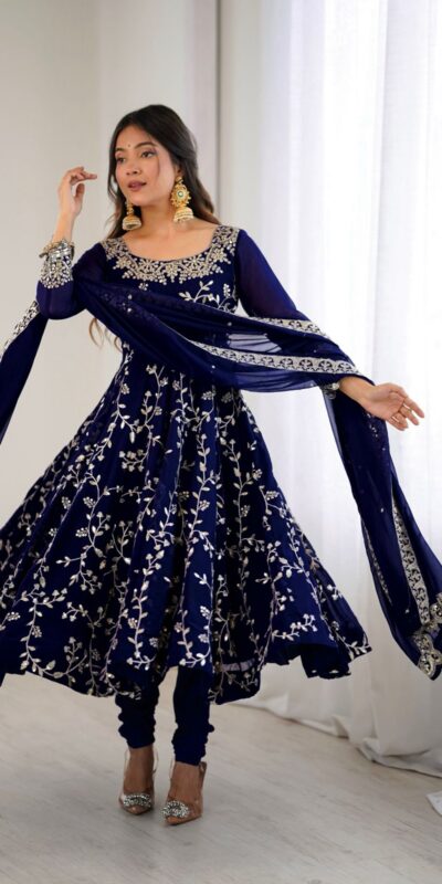 SRK 5299 Navy Blue Faux Georgette With Sequence Work Perfect for Wedding, , Lohri, Temple Visit, Ganesh Chaturthi Festive, Events, 4-6 Working Days At 2149 | Gowns, Bollywood Gowns, Creative Gowns, Designer Gowns, Embroidered Gowns, Party Wear Gowns