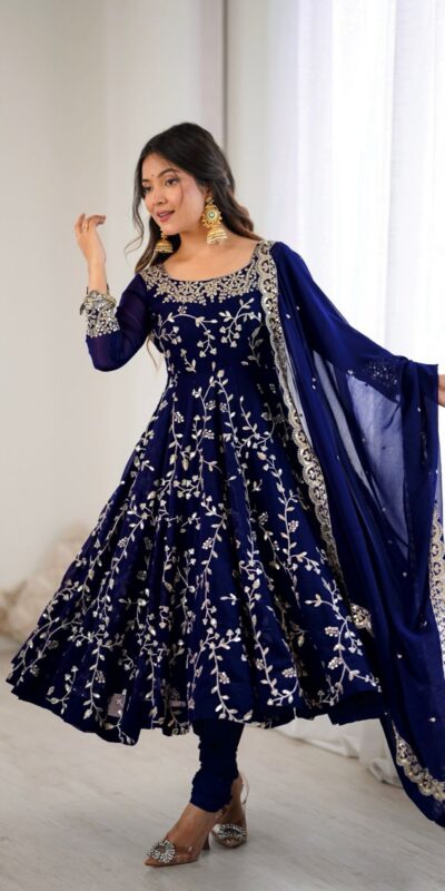 SRK 5299 Navy Blue Faux Georgette With Sequence Work Perfect for Wedding, , Lohri, Temple Visit, Ganesh Chaturthi Festive, Events, 4-6 Working Days At 2149 | Gowns, Bollywood Gowns, Creative Gowns, Designer Gowns, Embroidered Gowns, Party Wear Gowns
