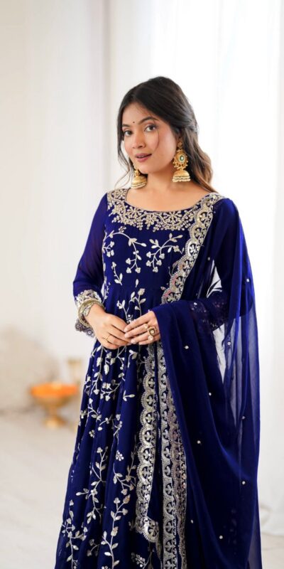 SRK 5299 Navy Blue Faux Georgette With Sequence Work Perfect for Wedding, , Lohri, Temple Visit, Ganesh Chaturthi Festive, Events, 4-6 Working Days At 2149 | Gowns, Bollywood Gowns, Creative Gowns, Designer Gowns, Embroidered Gowns, Party Wear Gowns