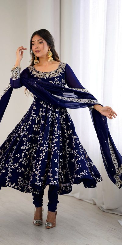 SRK 5299 Navy Blue Faux Georgette With Sequence Work Perfect for Wedding, , Lohri, Temple Visit, Ganesh Chaturthi Festive, Events, 4-6 Working Days At 2149 | Gowns, Bollywood Gowns, Creative Gowns, Designer Gowns, Embroidered Gowns, Party Wear Gowns