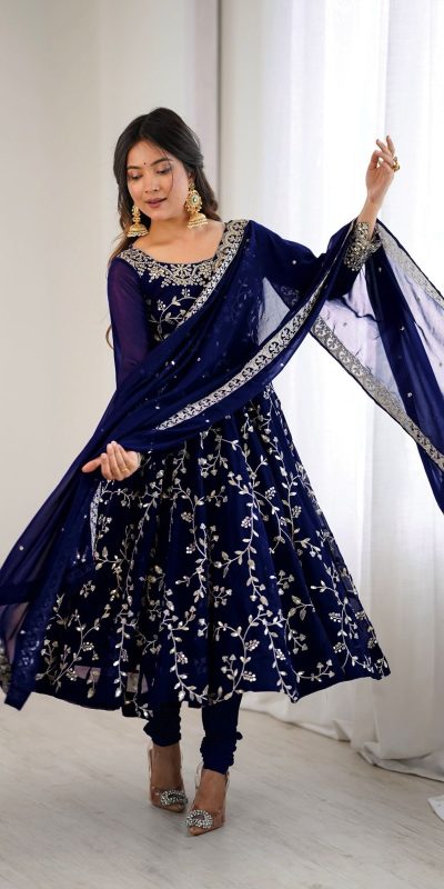 SRK 5299 Navy Blue Faux Georgette With Sequence Work Perfect for Wedding, , Lohri, Temple Visit, Ganesh Chaturthi Festive, Events, 4-6 Working Days At 2149 | Gowns, Bollywood Gowns, Creative Gowns, Designer Gowns, Embroidered Gowns, Party Wear Gowns