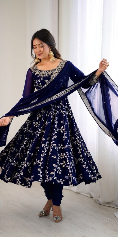 SRK 5299 Navy Blue Faux Georgette With Sequence Work Perfect for Wedding, , Lohri, Temple Visit, Ganesh Chaturthi Festive, Events, 4-6 Working Days At 2149 | Gowns, Bollywood Gowns, Creative Gowns, Designer Gowns, Embroidered Gowns, Party Wear Gowns