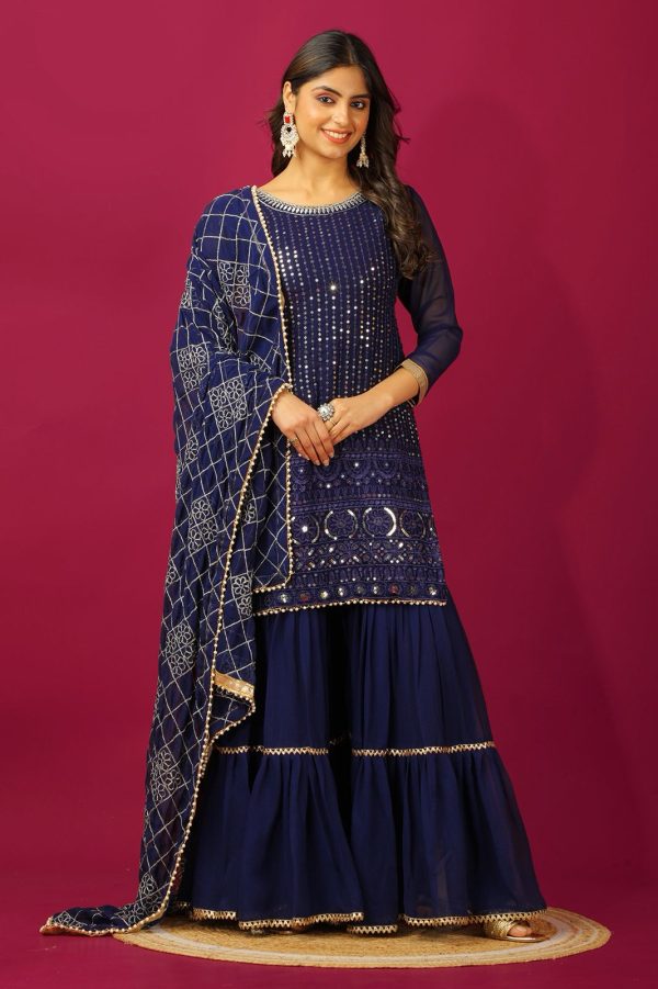 Navy Blue Georgette Embroidery Work Salwar Suit