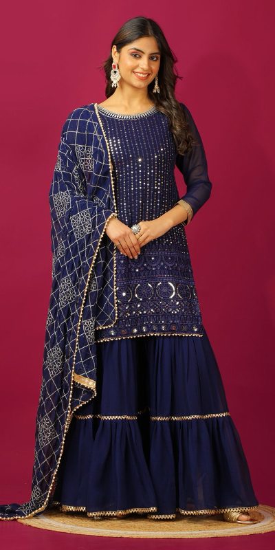 Navy Blue Georgette Embroidery Work Salwar Suit