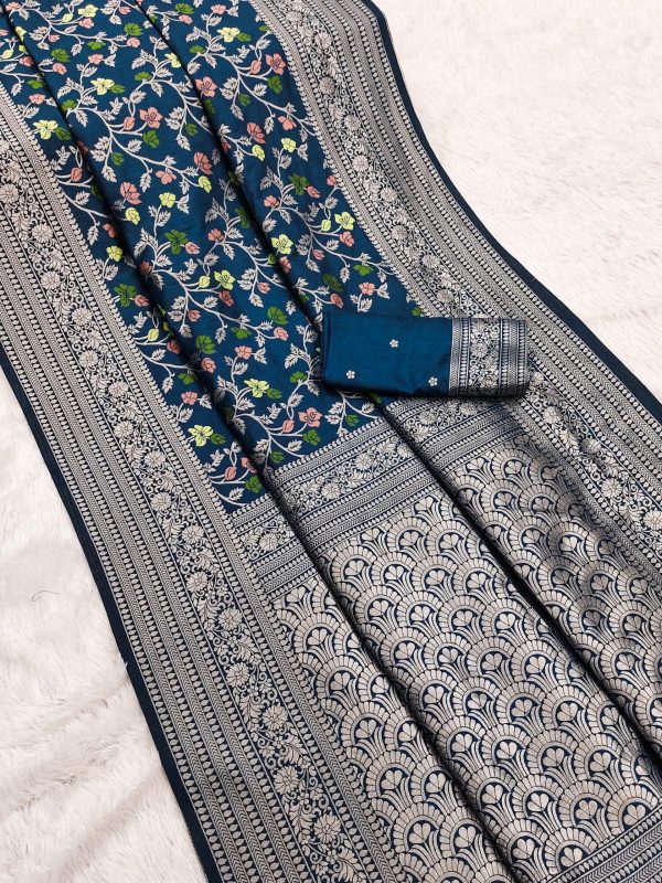 Navy Blue Khaddi Pashmina Zari Work Saree