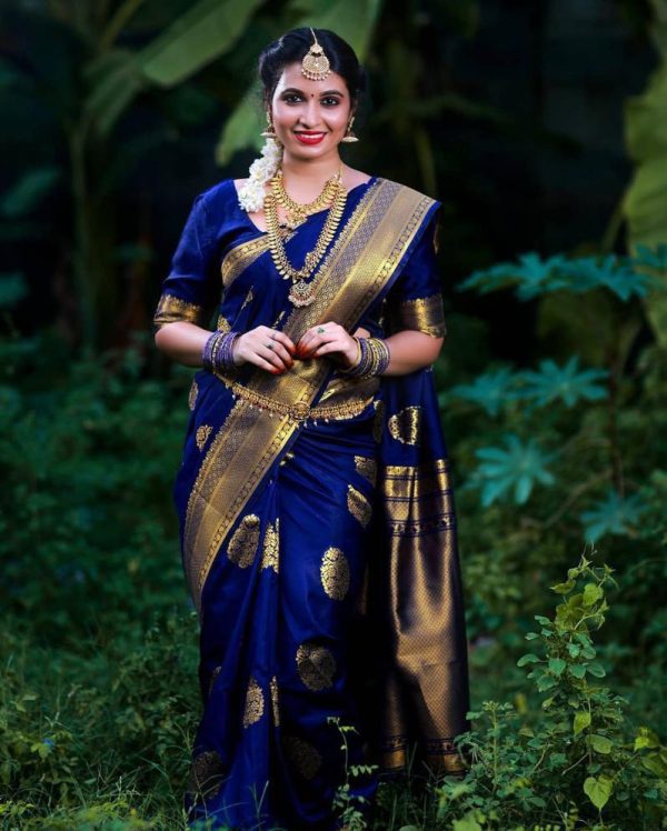 Navy Blue Lichi Silk Saree