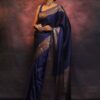 Navy Blue Soft Lichi Silk Lace Border Saree