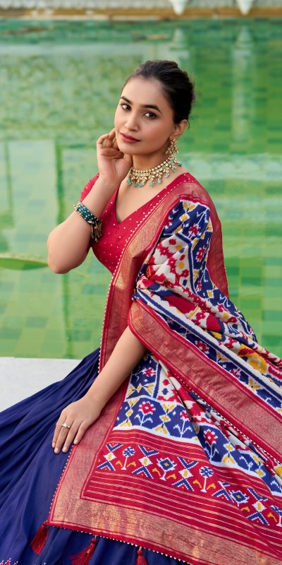 LNB 1680 Navy Blue Tasar Silk Patola Print & Gotta Patti Work Lehenga Choli in . Special Price ₹2449. Delivery 4-6 Working Days. Shop now. | Lehenga, Bollywood Lehenga, Creative Lehenga, Designer Lehenga, Embroidered Lehenga, Party Wear Lehenga