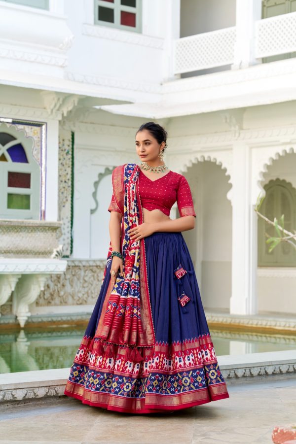 LNB 1680 Navy Blue Tasar Silk Patola Print & Gotta Patti Work Lehenga Choli in . Special Price ₹2449. Delivery 4-6 Working Days. Shop now. | Lehenga, Bollywood Lehenga, Creative Lehenga, Designer Lehenga, Embroidered Lehenga, Party Wear Lehenga