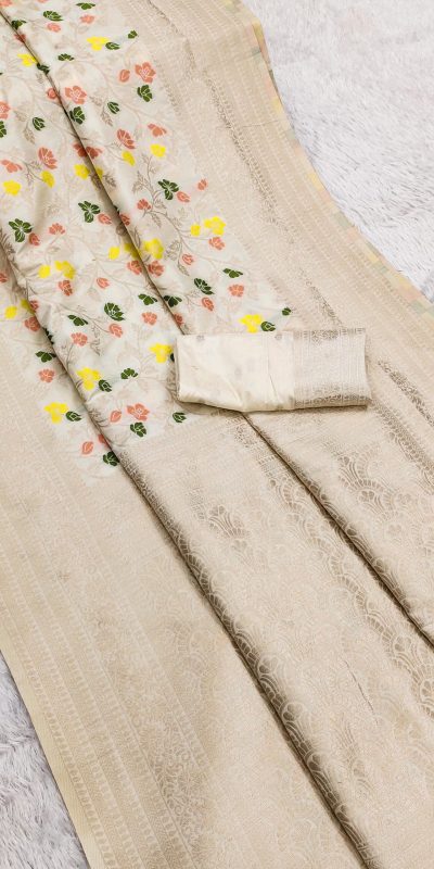 Off White Khaddi Pashmina Zari Work Saree