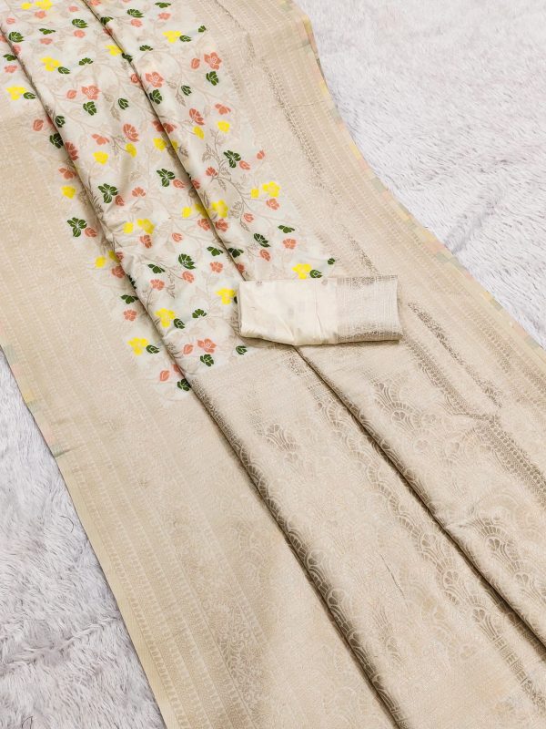 Off White Khaddi Pashmina Zari Work Saree