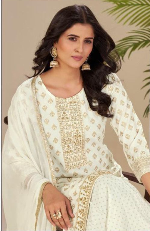 Off White Rayon Lace Embroidery Work Salwar Suit - Image 2