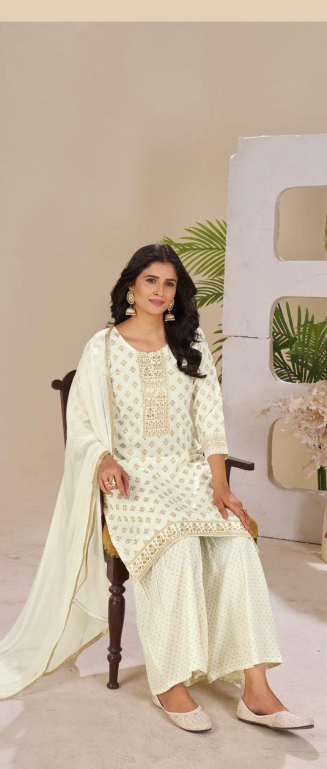 Off White Rayon Lace Embroidery Work Salwar Suit