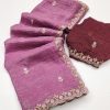 Onion Crunchy Chiffon Embroidery Work Saree
