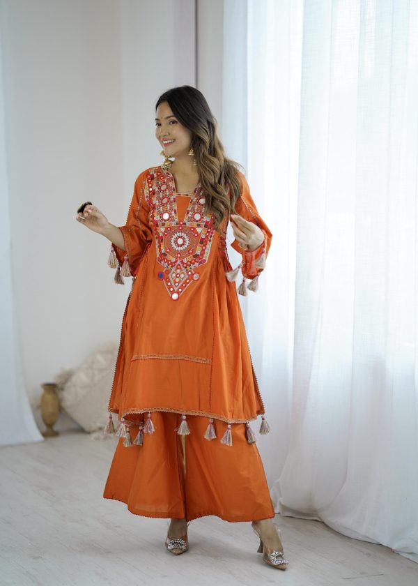 Orange Khadi Cotton Salwar Suit